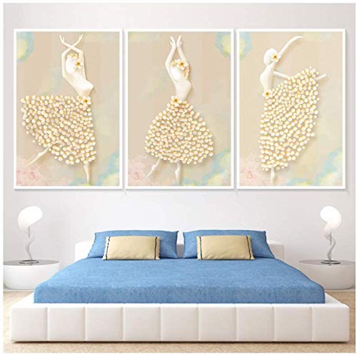 Peintures de ballet sur toile 50x70cm triptyque sans cadre pour salon