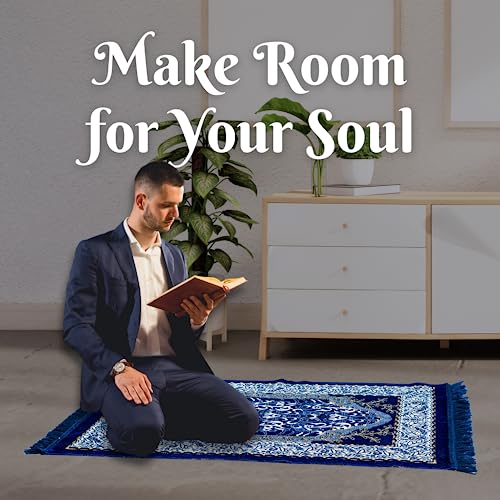 Homeart Muslim Prayer Rug, Soft Plush Thin Islamic Prayer Mat, Janamaz, Sajada, Praying Carpet, Islamic Gift For Men & Women, Ramadan Eid Hajj Gift, Jeddah Pattern, Navy - 7