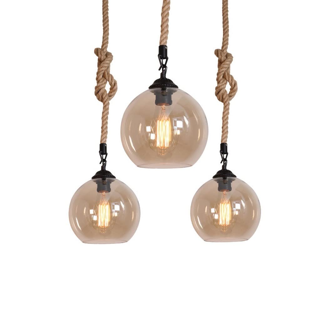 Lampada a Sospensione Personale con Testa Singola in Vetro Loft Lampada a Sospensione in Corda di Canapa Lampadario Decorativo retrò Industriale per Camera da Letto Studio Ristorante Bar Caf