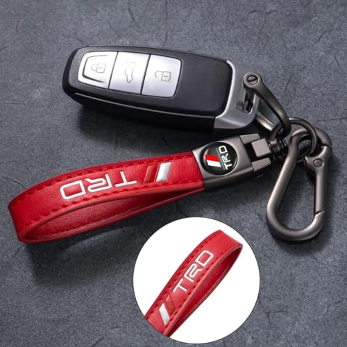 Image of leather car keychain set for toyota TRD men and women family present keychain key ring lanyard accessories (Red)