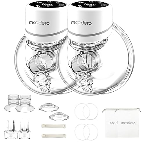 Image of Mcadero Electric Breast Pump,4 Mode & 12 Levels,LED Display, Wearable Hands-Free Breast Pump,Portable Breast Pump (M6 White 2 PCS)