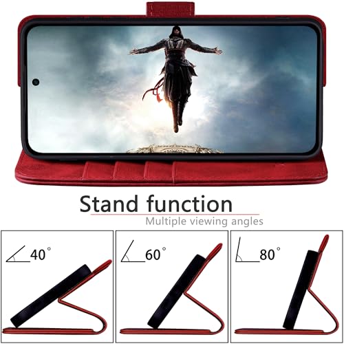 DuckSky Compatible with Samsung Galaxy S25 Genuine Leather Wallet case【RFID Blocking】【4 Credit Card Holder】【Real Leather】 Flip Folio Book Phone case Cover Women Men for Samsung S25 case Red by DuckSky - Image 7