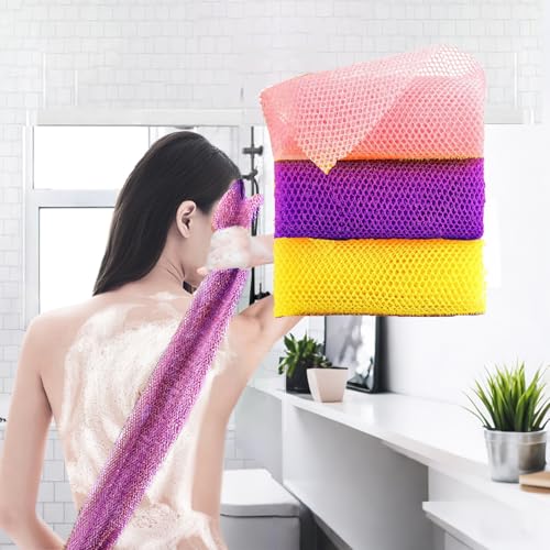 3 Pieces African Bath Net Sponge Long Bath Sponge Exfoliating Scrubber Back Scrubber