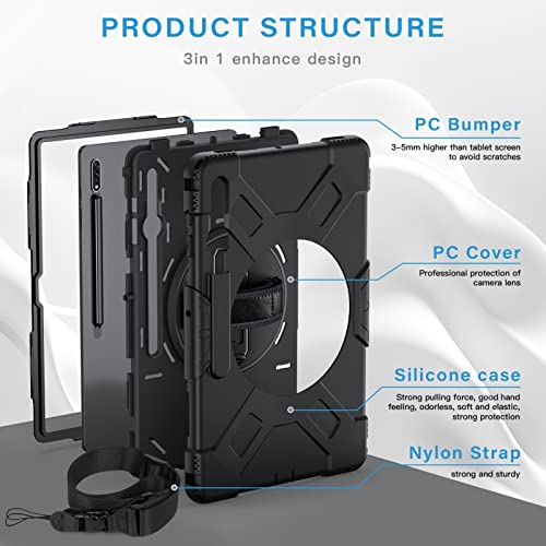 Ztotopcases For Samsung Galaxy Tab S8 Ultra 14.6" Inch 2022 -Full Body Cover With 360 Rotating Hand Strap & Shoulder Strap -Heavy Duty Shockproof Case For Galaxy Tablet S8 Ultra (Sm-X900/ X906),Black #TOP2
