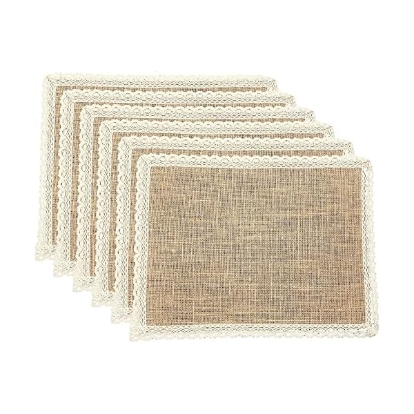 FiveRen Placemats Burlap and Beige Lace Jute Rustic Farmhouse Table Mats Table Decor & One of Life's Little Home Luxuries for Special Occasions, Parties, Weddings, BBQ's, Holidays (Set of 6)