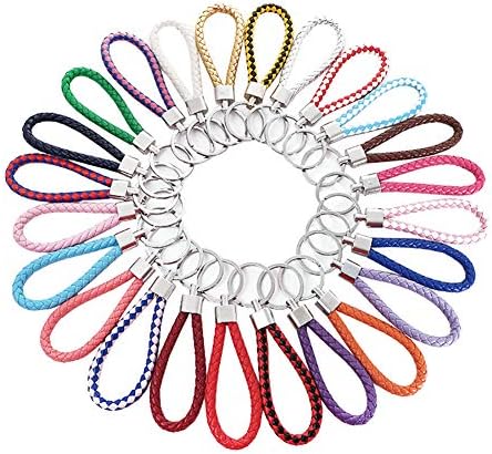 15 Pcs Multicolor Braided PU Leather Strap Keyring Keychain Key Chain Ring Key Fob image 4