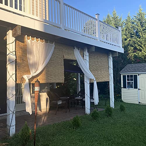Bamboo Window Blinds Patio Woven Shades 18" 27" 32" 35" 38" 44" 60" 64" 72" 74" W Cordless Roll-Up Reed Shade With Lifter, Windproof Bamboo Shades Outdoor Porch Window Curtains (Color : Natural (Whit #TOP3
