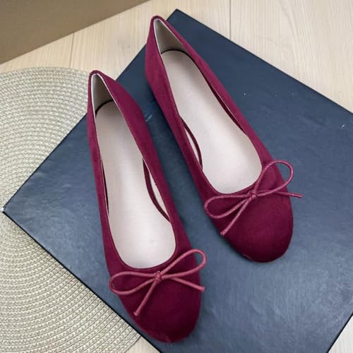 WENJIAZHIZHI Women's Cute Bowtie Round Toe Ballet Flats Bridal Wedding Flat Shoes Lightweight Dress Shoes Comfortable Slip-On Loafers2