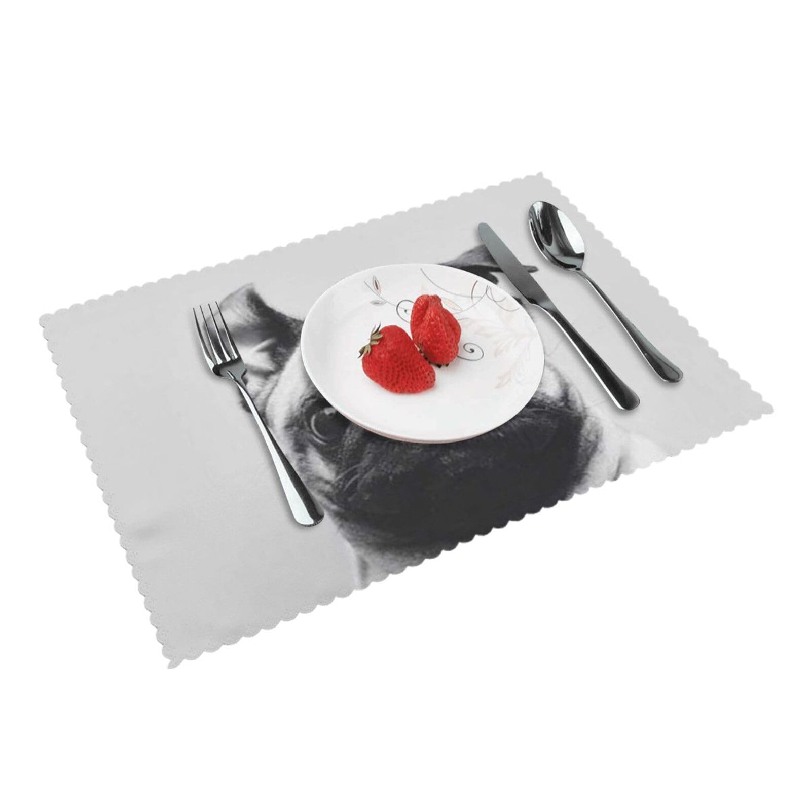 Pug Printed Placemats Set of 4 PCS Washable Placemat for Kitchen Table Heat-resistant Table Mats 45x30 CM