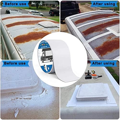 Magic4U RV Motorhome Caravans Roof Sealant Tape 4" x50' feet with Rubber Roller, UV & Waterproof White Seal Tape for RV Roof Repair, Window, Boat Sealing, Truck and Camper Roof Leaks