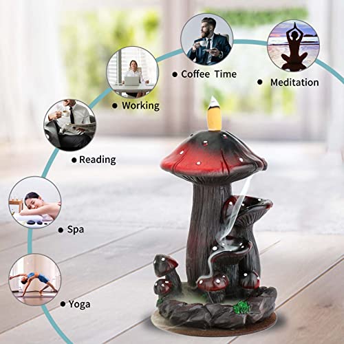 Cute Mushroom Incense Burner Backflow Handmade Incense Stick Burner Incense Tray Adorable With 20 Incense Cones 30 Incense Sticks #TOP5