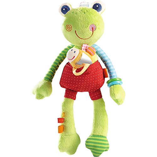 HABA 302836 – Figurine Grenouille Arc-en-Ciel | Doudou avec Abeille et de Nombreux Effets de Jeu | Jouet pour bébé à partir de 6 Mois