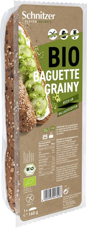 Pan Baguette Sin gluten con Smillas d Lino y Sésamo Eco Schnitzer 160 g