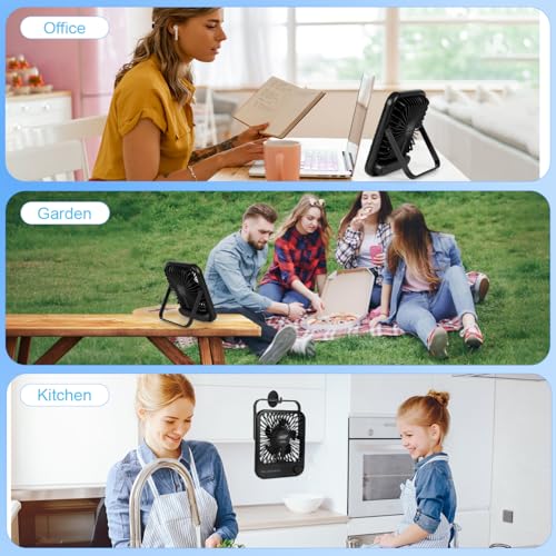 Fenxyo Portable Desk Fan Quiet, 4000mAh Battery Powered Fan for Travel, 10 Hours Runtime, 180° Foldable Personal Travel Fan for Home Office Bedroom Outdoor Camping, Cruise Essentials - Black - Image 8