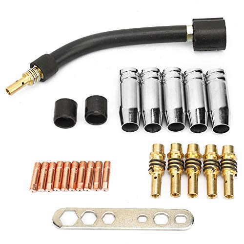 Kit de accesorios consumibles de antorcha de soldadura,24 Piezas de antorcha de soldadura Punta de contacto+Boquilla de gas+Soporte de punta+Cuello de cisne para Binzel 15AK