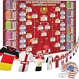 2026 World Soccer Cup Extra Large Schedule Poster 43in x 32in, 48 teams Soccer Jersey Bunting Banner Country String Flags, Tournament Schedule Soccer Matches Wall Chart for Home Office bar football club Decorations (Red)