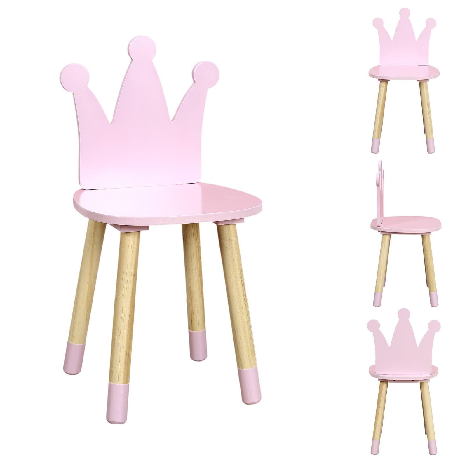Home Deco Kids HD6922 różowe krzesło w kształcie korony do pokoju dziecięcego, meble, dekoracja, drewno sosnowe, 28 x 27 x 54