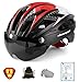 Shinmax Casque de vélo avec éclairage LED, Casque de vélo avec éclairage de sécurité Casque de vélo magnétique et écran Amovible Planche à roulettes Ski & Snowboard (Noir Rouge Blanc)