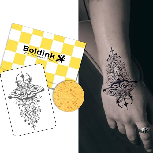 Boldink Temporary Tattoos,Semi Permanent Tattoos,15 Days Long Lasting Tattoo Stickers,Waterproof and Anti-reflective,Unique Design(Moon Moth)