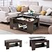 SUPER DEAL Lift Top Coffee Table w/Hidden Compartment and Storage Shelves Pop-Up Storage Cocktail Table