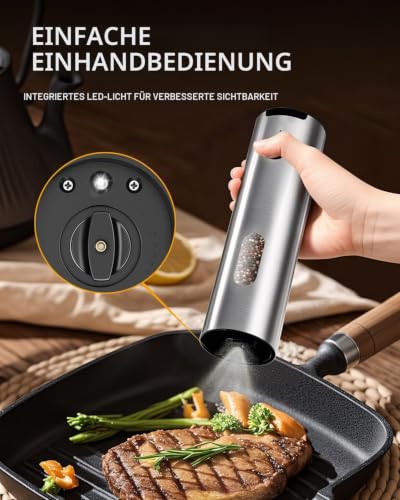 CIRCLE JOY Salz und Pfeffermühle Elektrisch, Edelstahl Wiederaufladbares Pfeffermühlen-Set mit Ladestation, 110 ml Befüllbar… – Ansicht 5
