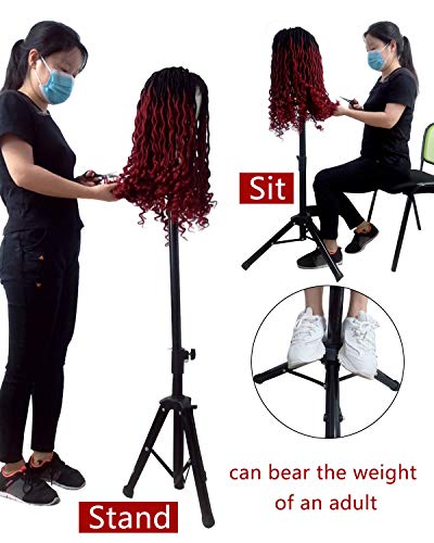 Lihui Wig Stand Tripod Mannequin Head Stand Adjustable Wig Head Stand Metal Heavy Duty Wig Tripod Stand For Styling Making Wigs And Cosmetology Hairdressing Training