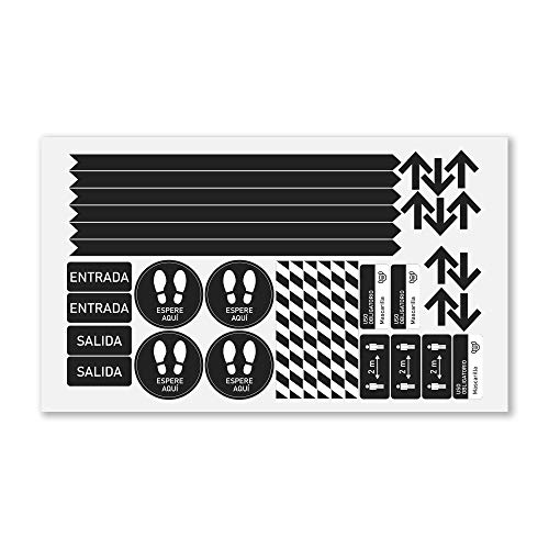 Pack 36 Vinilos Antideslizantes con certificado R9 para Suelo | Adhesivos de Medidas de Protección y Distancia de Seguridad | Vinilo para crear Limitaciones, Circulación y Zonas de Espera (NEGRO)