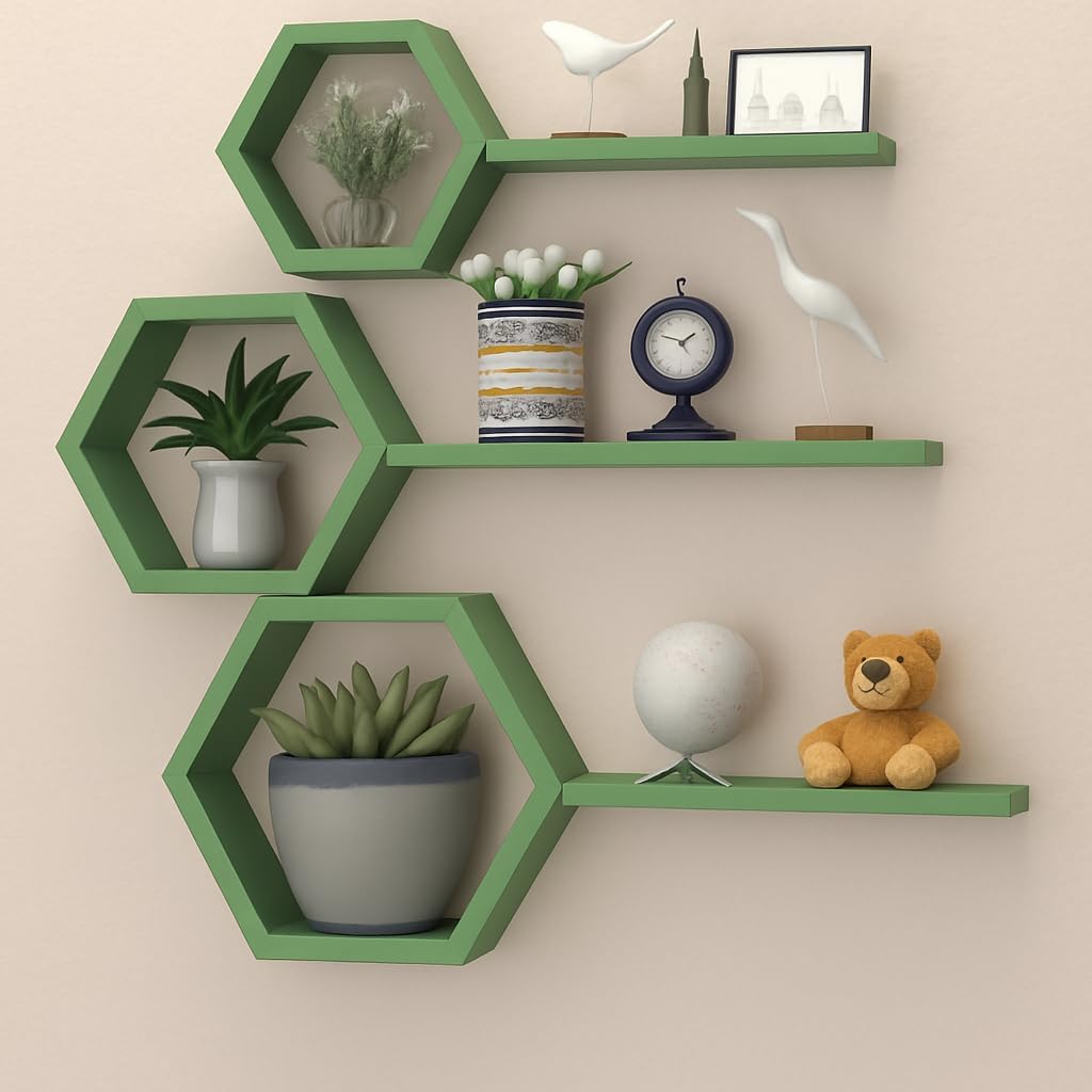 UA-Hexa-blk (Green) | Honeycomb Design, Living Room Decor, MDF Wood Material, Modular Arrangement, Multiple Colour Options-image-18