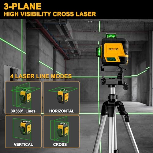 image for PREXISO 3 X 360° Laser Level with Tripod - Rechargeable 82Ft Cross Li