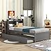 Epinki Twin Bed with Trundle, Bookcase, Grey, Wood, Bed Frame, Easy Assembly