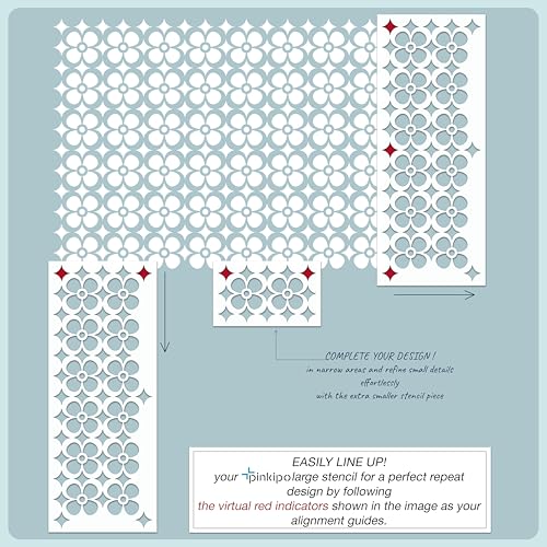 PINKIPO® Mod Daisy - Plantillas XL para Pared y Piso, 2 Piezas, Reutilizables, Patrón Floral Retro Escandinavo, Incluye Plantilla de Borde miniatura 6
