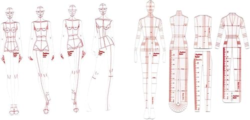DYNWAVE Juego de 8 reglas de plantilla de curva francesa, diseño de patrones humanoides de costura para costura, sastrería, diseño de moda