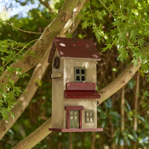 Glitzhome Birdhouses for Outdoors, Rustic 14.25\" H Large Bird Houses for Outside, Distressed Painted Bird House Solid Wood Cottage Decorative Hanging Birdhouse for Outdoor Patio Garden,Washed Yellow