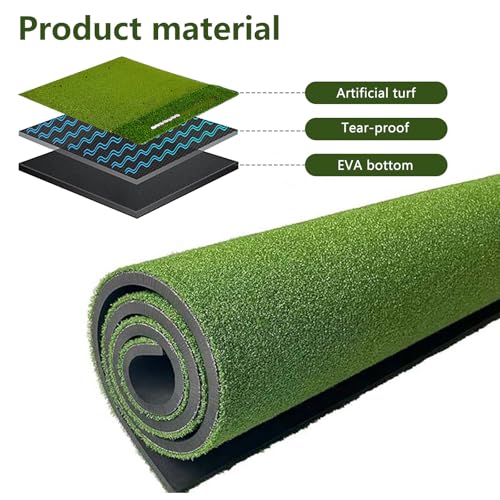 150 x 120cm Golf Abschlagmatte, mit 40mm Rough & 16mm Fairway Turf, 10mm Eva Polsterung, Dual Tee- & Chipping-Bereich, inkl. 9 Bälle & Tees, Extra Dicke Premium Golf Übungsmatte