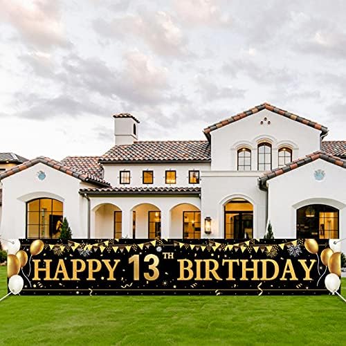Super Large 50th Birthday Banner,50th Birthday Party Decorations,Happy 50th Birthday Decorations Black and Gold Fabric Backdrop Background for Men or Women Garden Wall Decoration,9.8*1.8 Feet