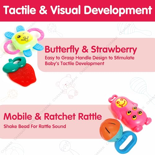 Image of Chanak Baby Kinder Rattle Set for 0-6 Months Old Baby, Non-Toxic, 100% BPA Free, Infant Grab, Spin & Shake Rattles, Colorful Rattles with 6 Pcs, Early Educational Sensory Toy, BIS Approved