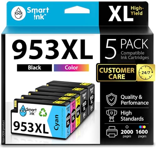 Smart Ink Compatible Ink Cartridges Replacement for HP 953XL 953 XL 5 Multipack (2 Black XL & C/M/Y) with Advanced Chip Technology use with HP Officejet pro 7720 7730 7740 8710 8715 8720 8725 Printer