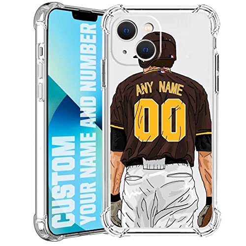 Ikpytree Custom Name & Number Crystal Clear Baseball Jersey Case For Iphone 14 13 12 11 Xs Max Xr 8 7 6 Plus 11 Pro Mini，Soft Shockproof Protective Customized Transparent Case(San Diego Brown) #TOP24