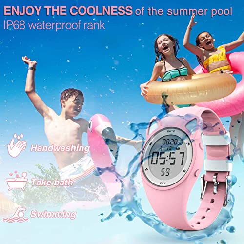 Focwony Kids Digital Watch, With Pedometer, Non-Bluetooth Fitness Tracker, Waterproof Watch, Alarm Clock, Stopwatch, Great Gift For For Teens Girls Boys (Pink/White) #TOP2