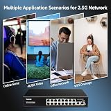 YuanLey 18-portowy przełącznik PoE 2,5 G, niezarządzany, 16 portów PoE 2,5G Base-T, 2 x 10G RJ45 UpLink, IEEE802.3af/at, 250 W, kompatybilny z 100/1000/2500 Mb/s, metalowa obudowa, przełącznik
