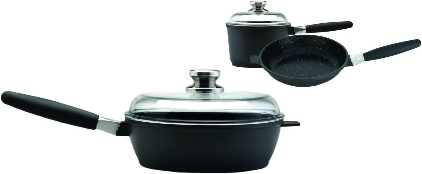 by BergHOFF Starter Set with 2 Lids | Ceramic and Titanium Cooking Surface | Durable, Lightweight Cast Construction | Detachable Handle for Oven Use | Designed in Europe. Made for America
