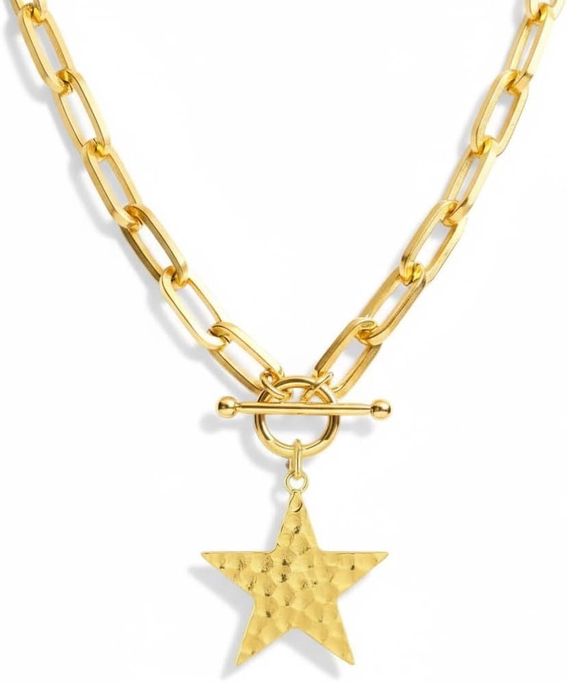 Wine Wear Chunky Gold Chain Necklace for Women, Link Charm Necklace with Toggle Clasp, Statement Layering Jewelry