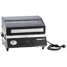 ROSLE Videro E2-P Electric Grill, Portable Tabletop Grill, 2 Burners, Warming Grill and Glass Lid, Powder Coated Steel, Black/Silver