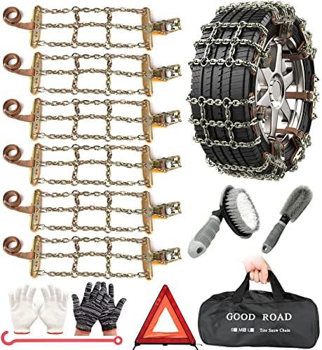Agnuk Thickened Snow Chains, 6 Pack Tire Chains for Truck SUV in Snow, Ice, Sand and Mud (Tire Width 195-225mm)