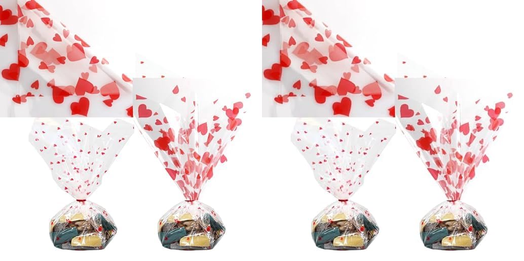 Heart-Shape Packing Roll Transparent Clear Cellophane Wrap Roll, Flowers Baskets Food Gift Wrap for Valentines Day, Wedding, Anniversary, Mother's Day thickness 2.3cc Size 70Cm X 20Meters