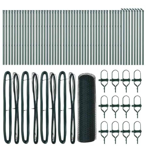HETFTJN Kit Clôture avec 52 Poteaux de Support - Grillage de Jardin Robuste en Acier et PVC - Délimitation de Terrain et Terrasse - Hauteur 60 cm - Montage...