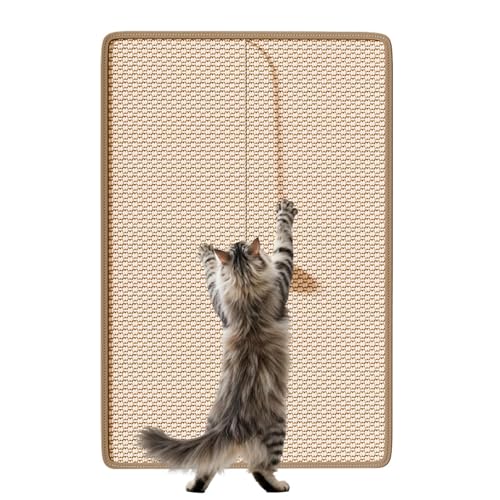 Zyntora Alfombrilla Rascador para Gatos,Panel Rascador Vertical con Bolas Juguete para Muebles - Vertical De Sisal Protector Muebles - para Gatos Aburridos En Casa