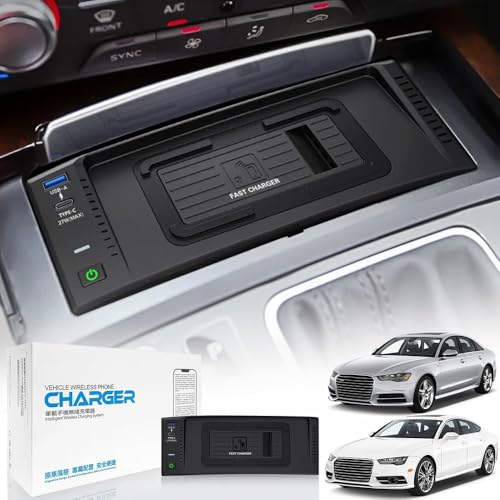 Singkin Kabelloses Auto Ladegerät für Audi A6 S6 RS6 2012-2018, für Audi A7 S7 RS7 2009-2018, OEM-Passform mit 27W USB-A & Type-C Wireless Schnellladendes Handy-Ladegerät für Audi(C7) A6/A7 Zubehör