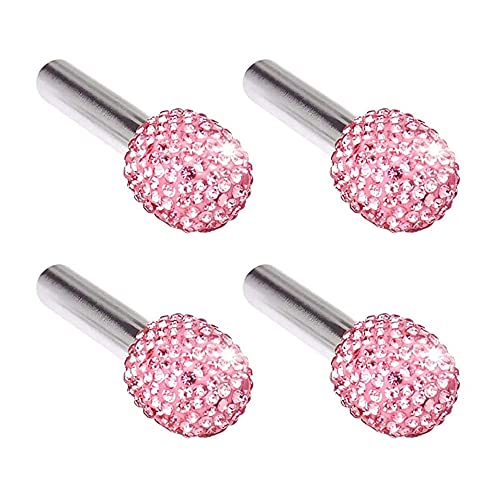 Riloer Car Door Lock Pull Rod Bolt Cover, 4-Pack Bling Rhinestones Decoration Universal Fit, Pink