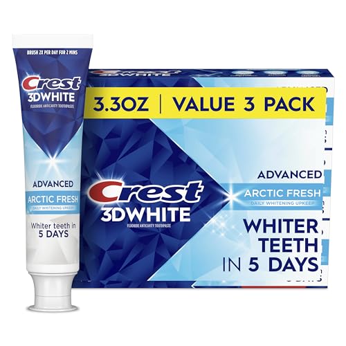 Crest 3D White Advanced Teeth Whitening Toothpaste, Arctic Fresh, 3.3 oz, Pack of 3